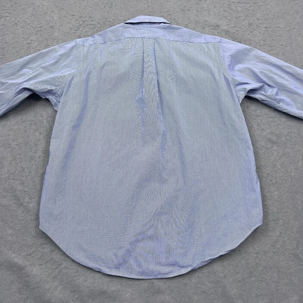 Ralph Lauren Dress Shirt‎ Men's 17.5 Blue Stripe Long Sleeve Pony Logo Button Up